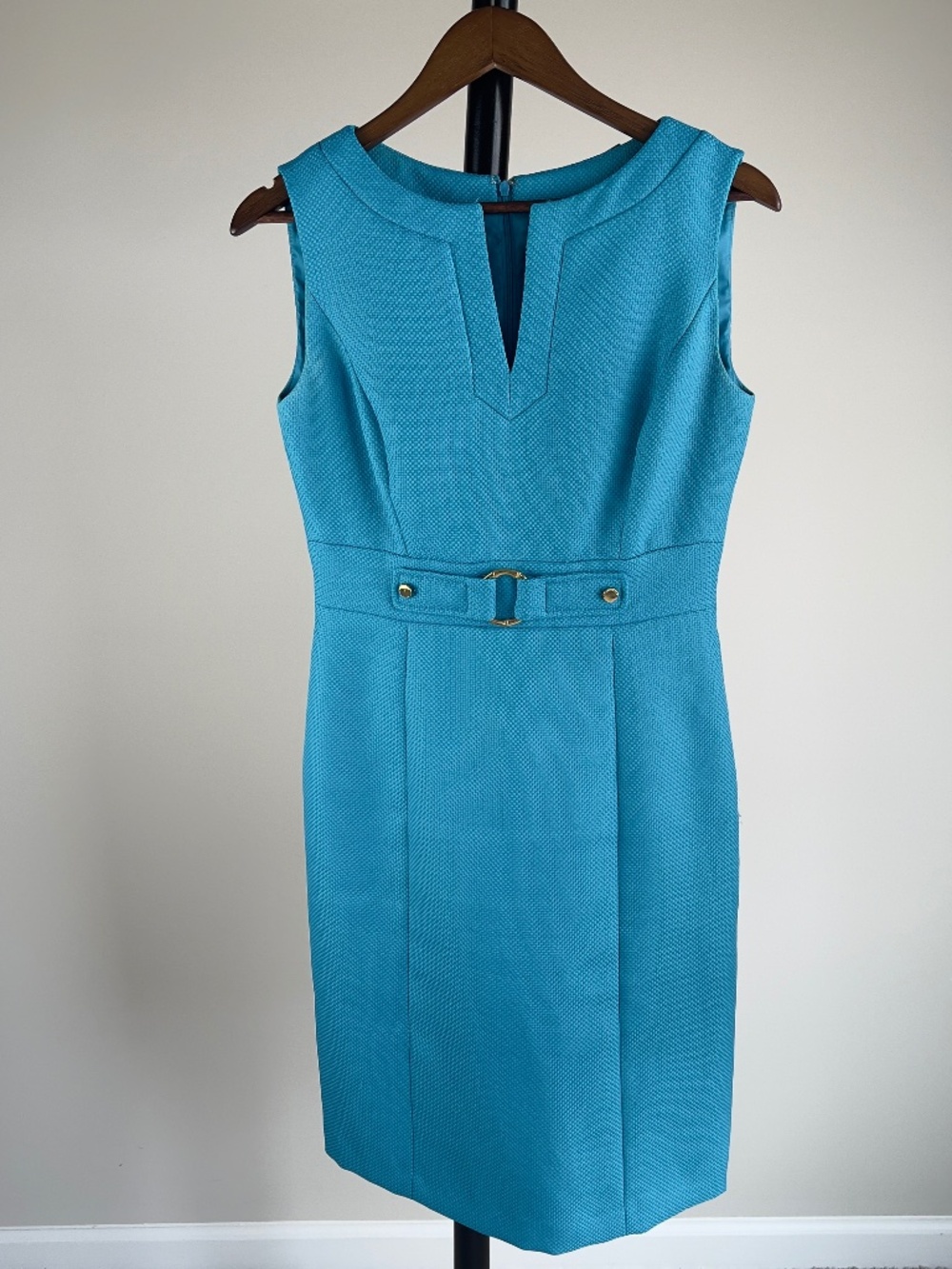 Tahari‎ Arthur S. Levine Turquoise Textured Jacquard Horsebit Sheath Dress 4